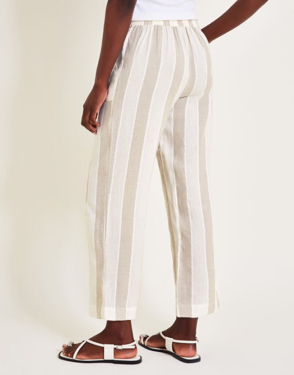 Monsoon Harley Stripe Linen Blend Trousers Natural - Image 3