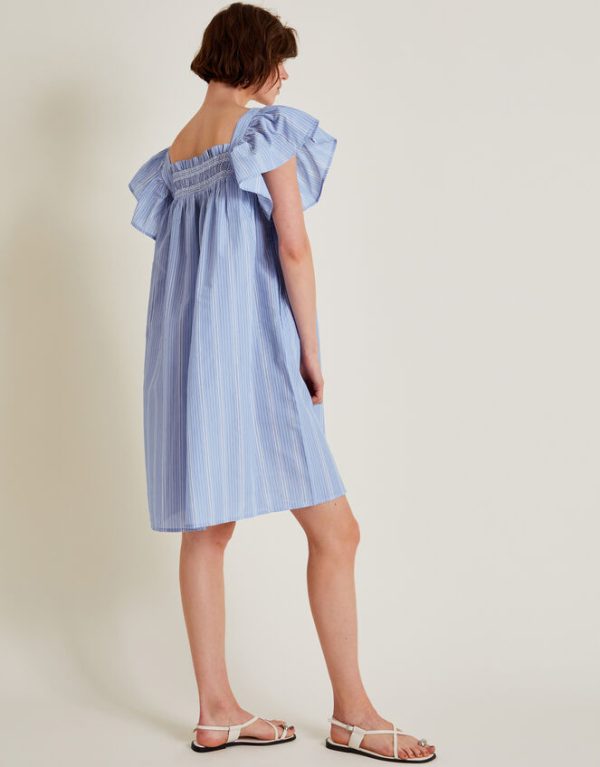 Monsoon Dora Smock Frill Mini Dress Blue - Image 3