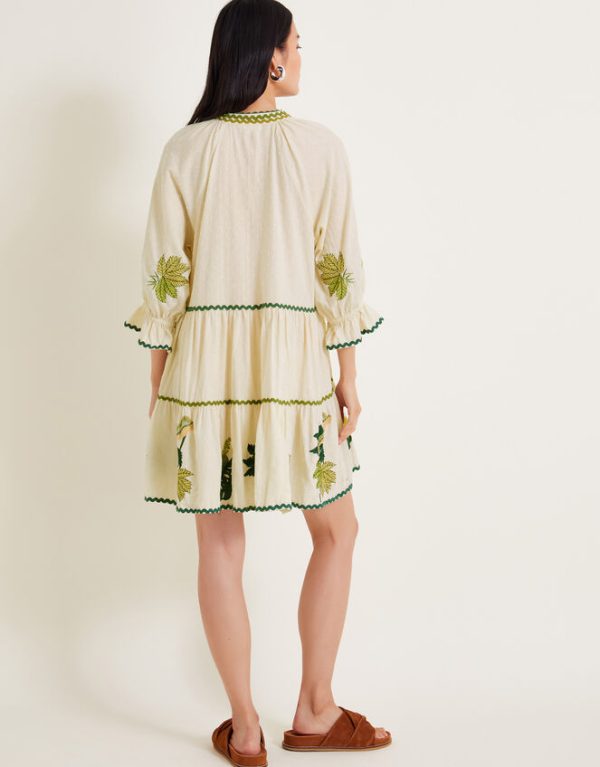 Monsoon Lila Leaf Embroidered Dress Ivory - Image 4