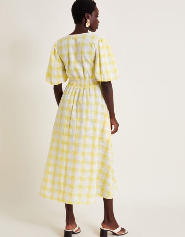 Monsoon Zola Gingham Short Sleeve Midi Dress Yellow - Image 3