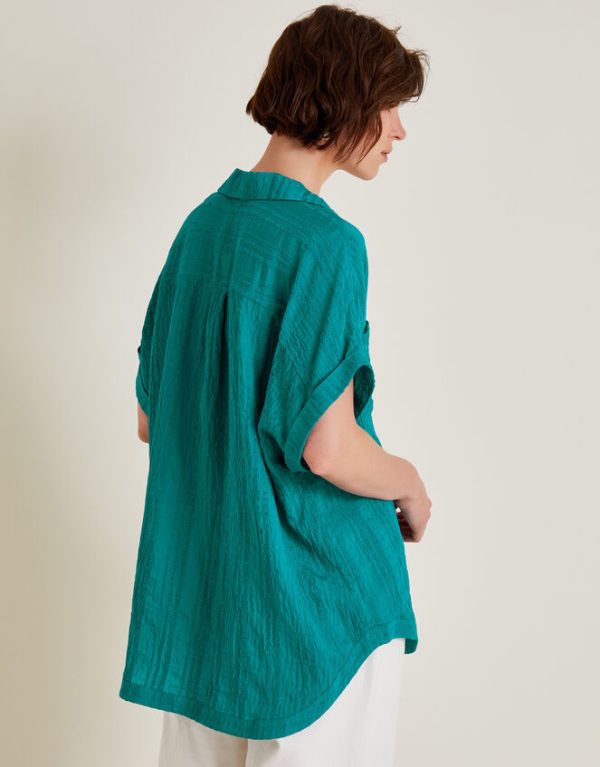 Monsoon Sofia Textured Short Sleeve Shirt Teal - Image 3