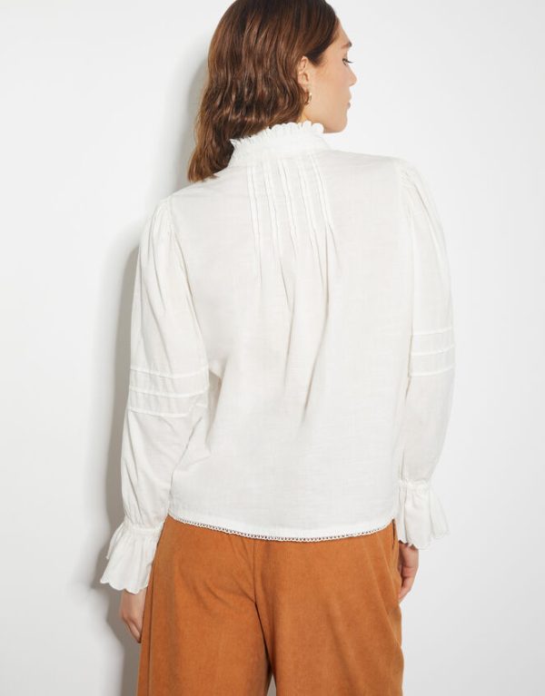 Monsoon Rose Long Sleeve Frill Pleat Shirt White - Image 3