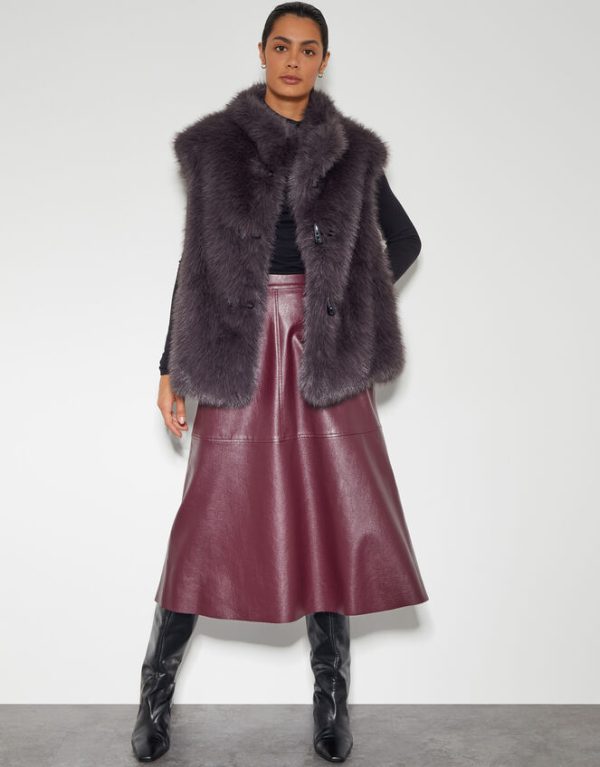 Monsoon Della Faux Fur Gilet Brown - Image 3