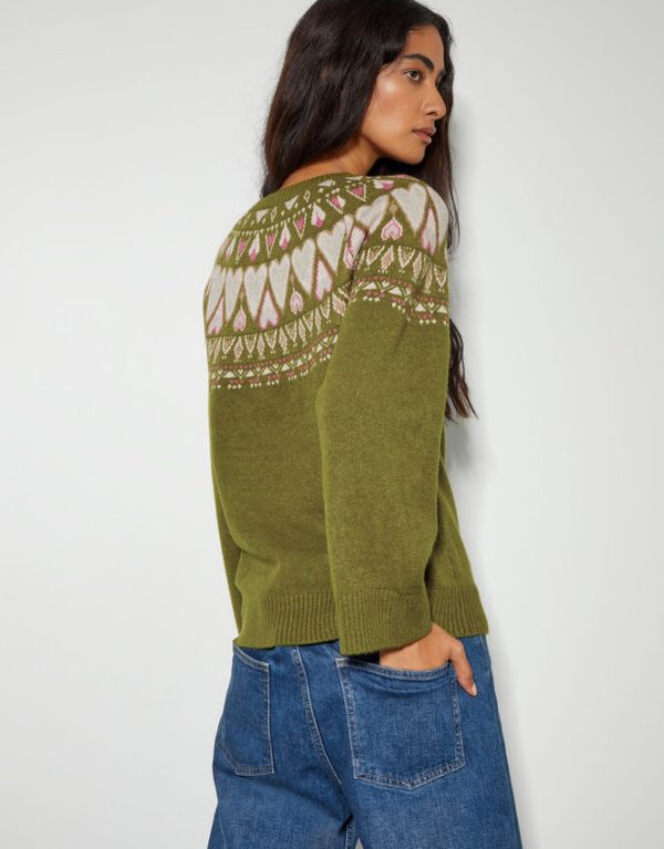 Monsoon Paula Heart Fair Isle Knit Jumper Green - Image 3