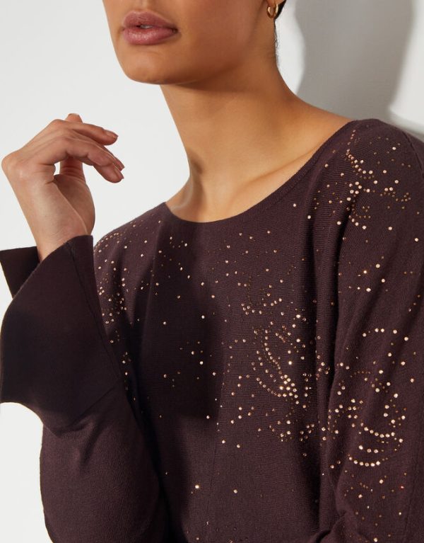 Monsoon Hope Sparkle Stud Raglan Jumper Brown - Image 3