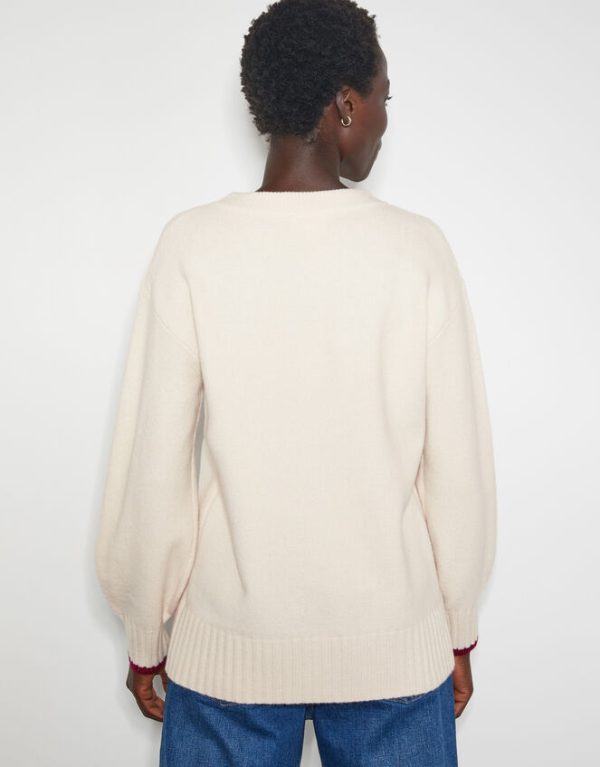 Monsoon Lou Intarsia Bow Jumper Ivory - Image 3