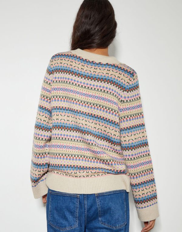 Monsoon Fawn Fair Isle Collar Cardigan Natural - Image 3