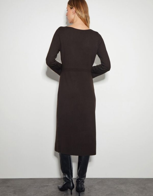 Monsoon Ciara Button Midi Jumper Dress Brown - Image 3