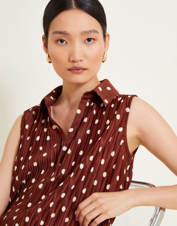 Monsoon Paris Spot Plisse Top Brown - Image 3