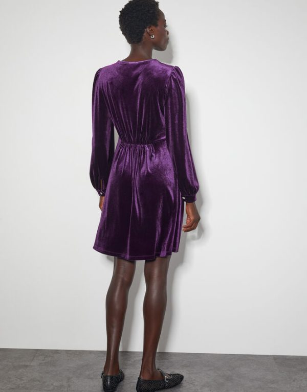 Monsoon Vali Velvet Swing Mini Dress Purple - Image 3