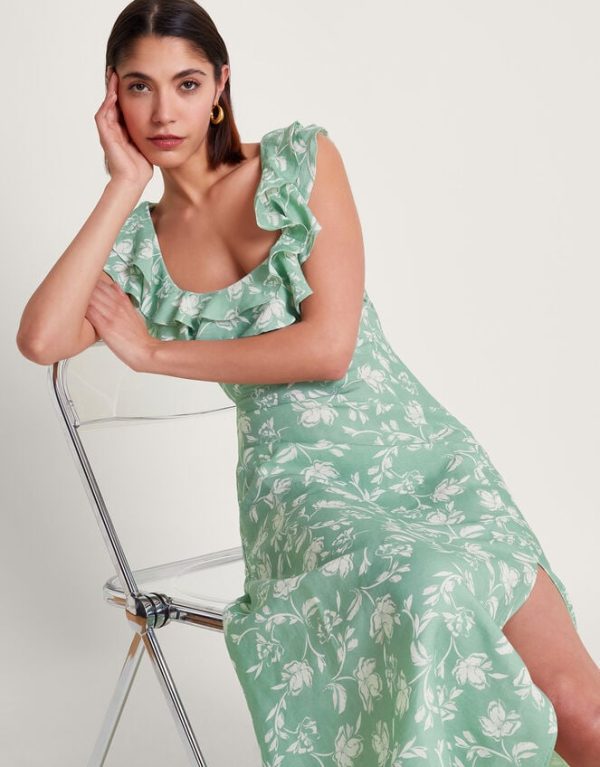 Monsoon Saskia Ruffle Dress Green - Image 2