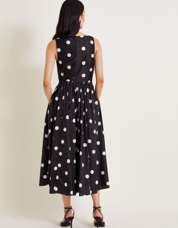 Monsoon Sicily Spot Print Dress Black - Image 4