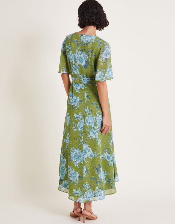 Monsoon Eva Floral Wrap Midi Dress Green - Image 3