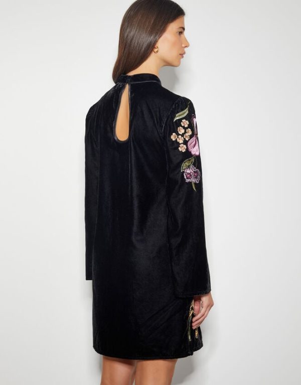 Monsoon Freya Embroidered Velvet Tunic Dress Black - Image 3