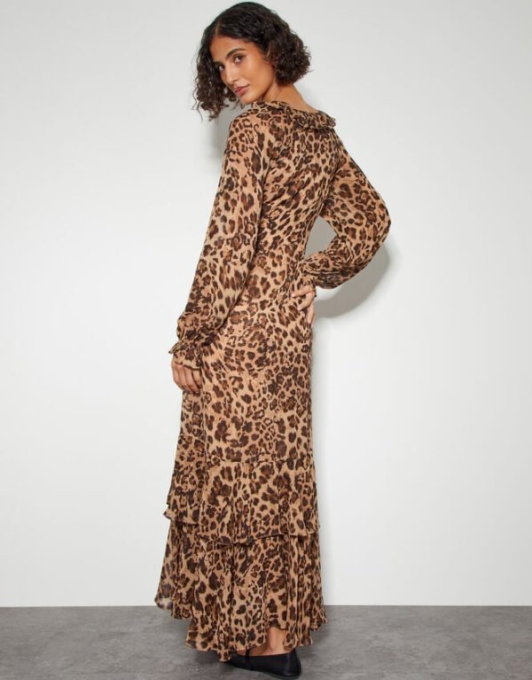 Monsoon Rowena Leopard Print Ruffle Dress Brown - Image 3