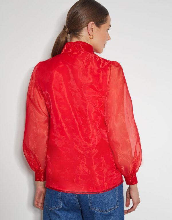 Monsoon Rosa Organza Pussybow Blouse Red - Image 3