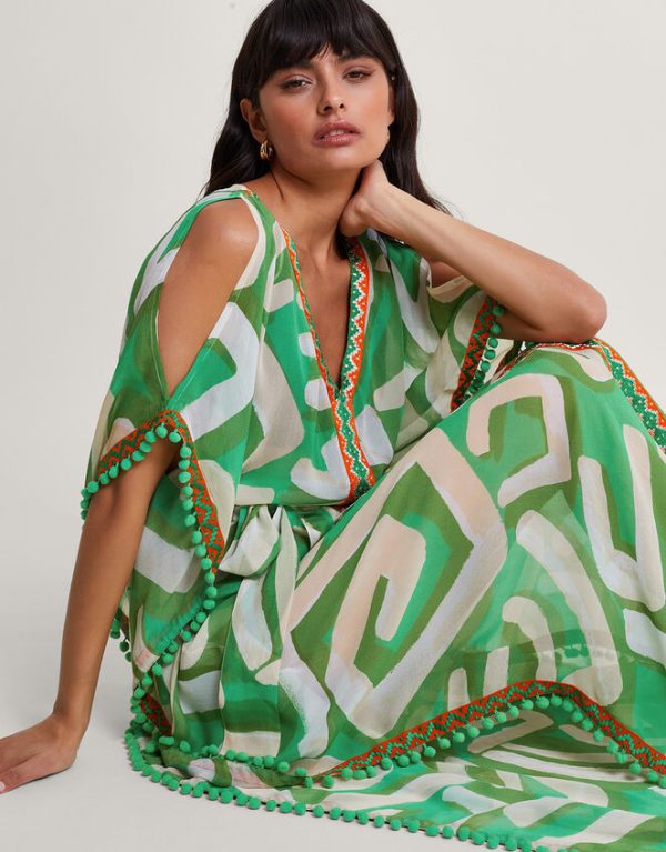 Monsoon Posy Print Maxi Kaftan Green - Image 3