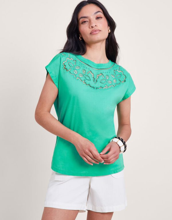 Monsoon Garcia Cutwork T-Shirt Green - Image 2