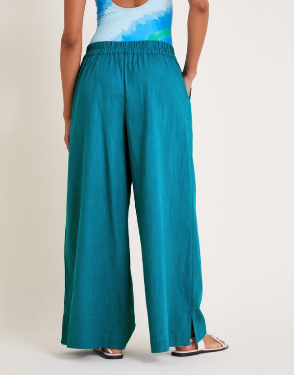 Monsoon Yara Plain Wide Leg Trousers Teal - Image 3