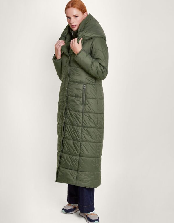 Monsoon Lorena Belted Puffer Maxi Coat Green - Image 2