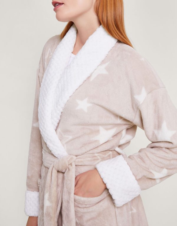 Monsoon Star Print Dressing Gown Brown - Image 2