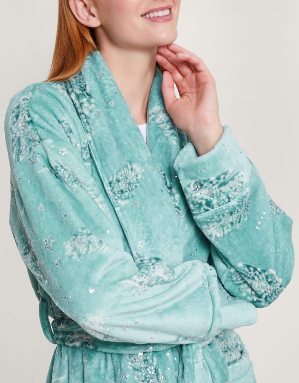 Monsoon Feather Print Foil Dressing Gown Teal - Image 2