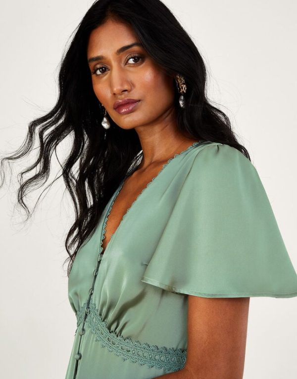 Monsoon Ivy Satin Maxi Dress Green - Image 3