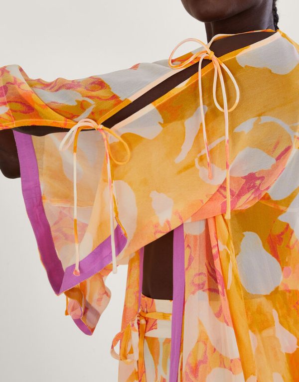 Monsoon Abstract Print Longline Kimono Orange - Image 2