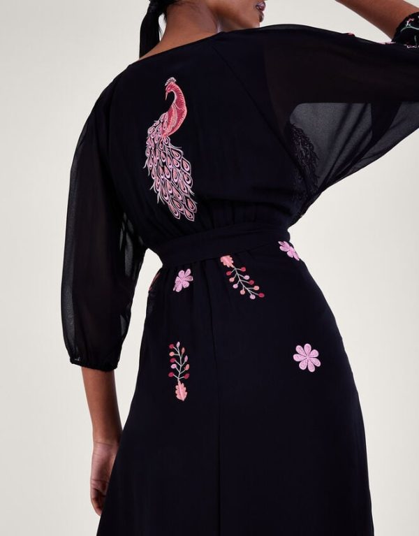 Monsoon Tina Embroidered Wrap Dress Black - Image 2