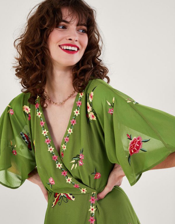 Monsoon Renee Wrap Dress Green - Image 2