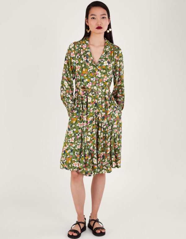 Monsoon Ditsy Floral Dress Green - Image 3