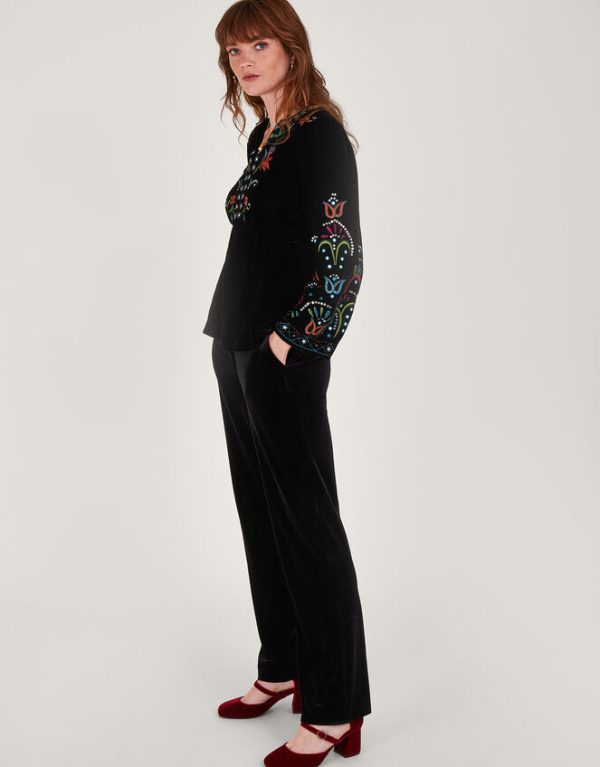 Monsoon Mave Mirror Detail Velvet Blouse Black - Image 2