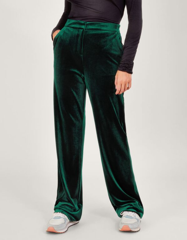 Monsoon Blake Velvet Kick Flare Trousers Green - Image 3