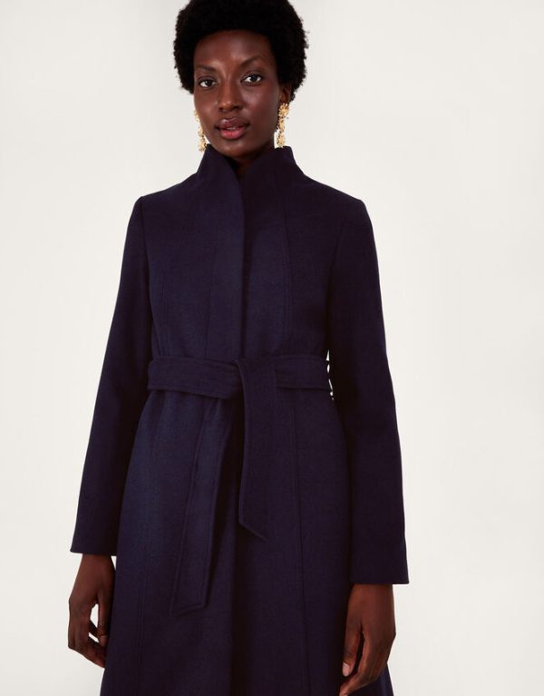 Monsoon Saskia Belted Coat Blue - Image 2