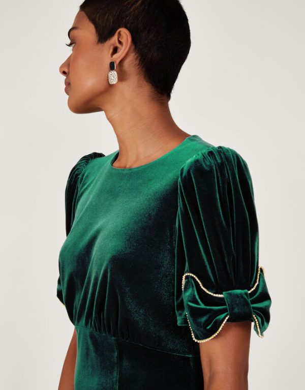 Monsoon Belle Velvet Bow Dress Green - Image 3