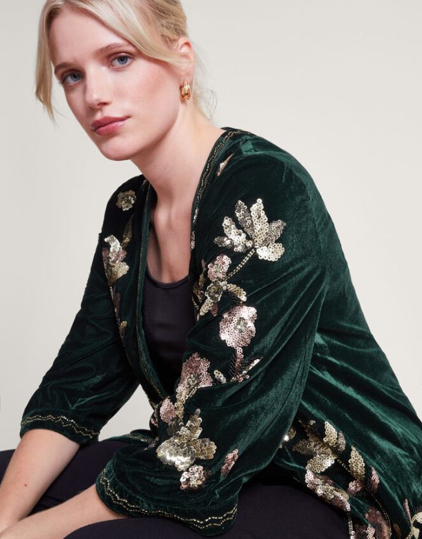 Monsoon Kiara Velvet Kimono Green - Image 2