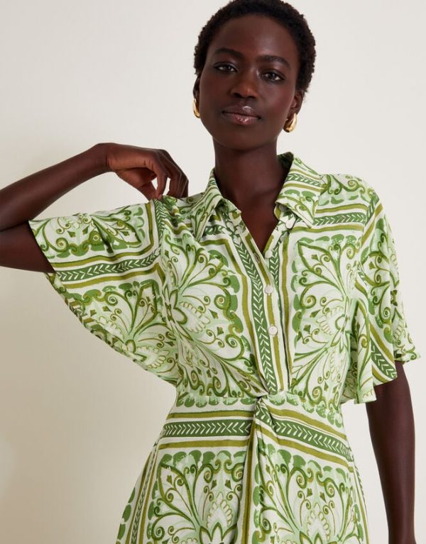 Monsoon Emilia Print Midi Shirt Dress Green - Image 4