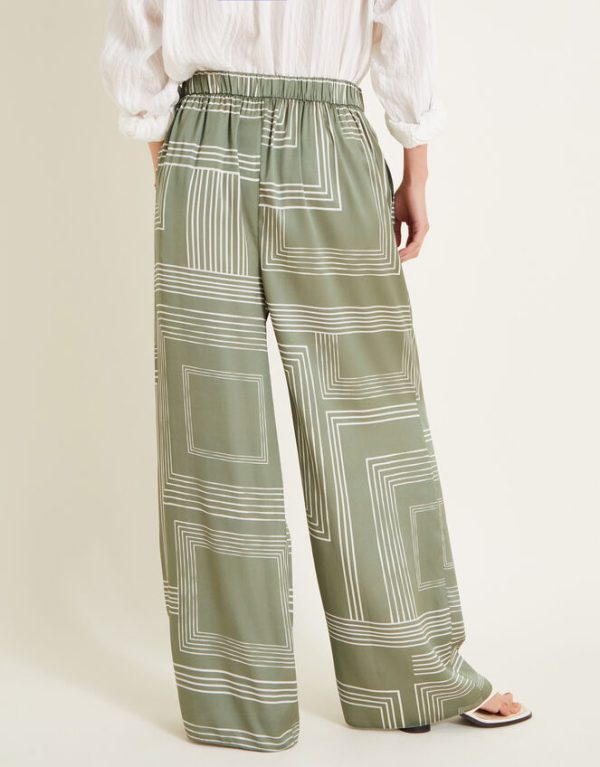 Monsoon Anica Print Wide Leg Trousers Green - Image 4