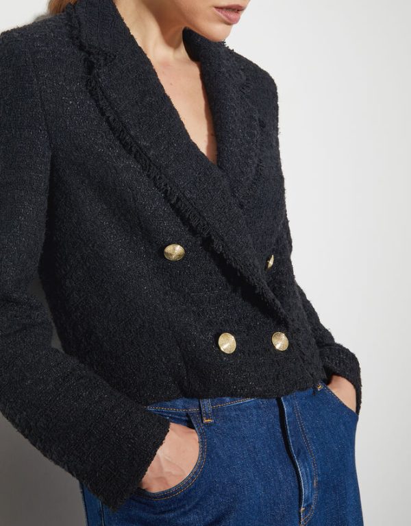 Monsoon Rubi Crop Tweed Blazer Black - Image 4