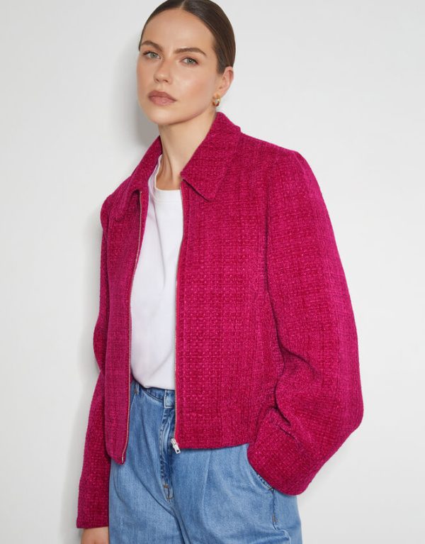 Monsoon Teagan Tweed Crop Jacket Pink - Image 4