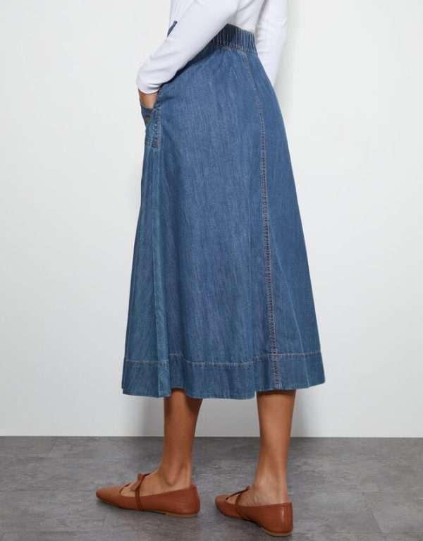 Monsoon Harper A-Line Denim Midi Skirt Blue - Image 4