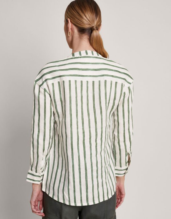 Monsoon Santana Stripe Linen Shirt Green - Image 3