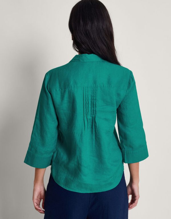 Monsoon Elsie Pintuck Linen Blouse Teal - Image 3