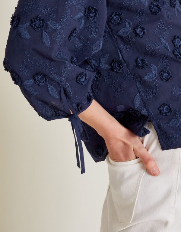 Monsoon Ivy Floral Embroidered Blouse Blue - Image 4