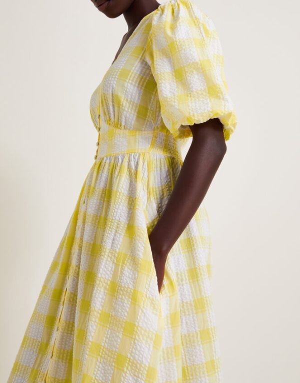 Monsoon Zola Gingham Short Sleeve Midi Dress Yellow - Image 4