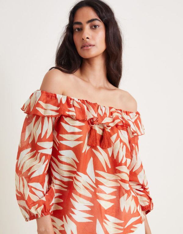 Monsoon Shelly Ruffle Bardot Top Orange - Image 4