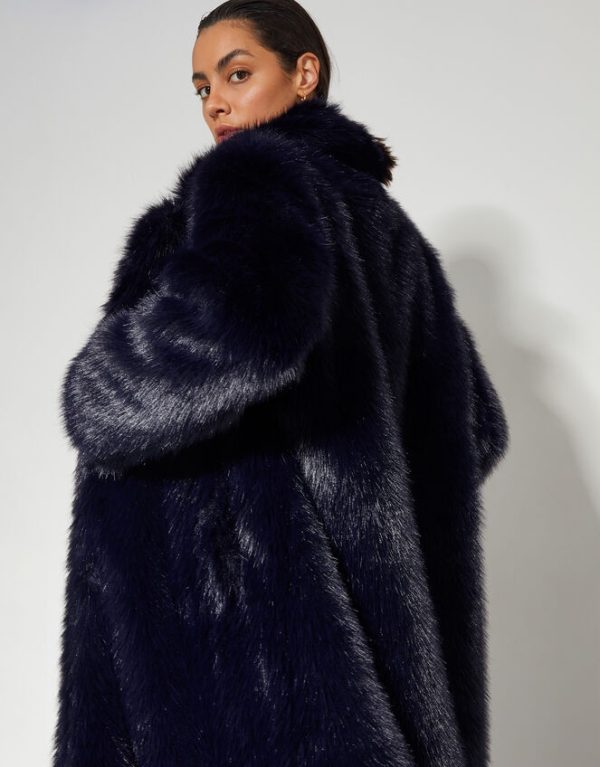 Monsoon Camille Faux Fur Coat Blue - Image 4