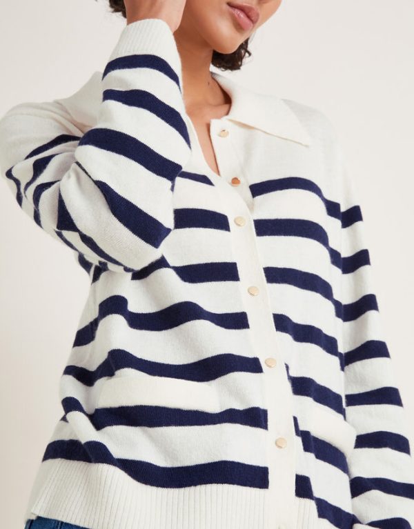 Monsoon Sybil Collar Stripe Cardigan Ivory - Image 4