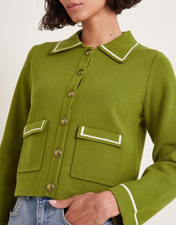 Monsoon Nicki Collar Knit Jacket Green - Image 4