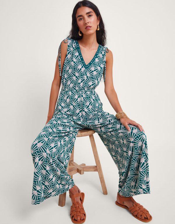 Monsoon Rosana Sleeveless Print Jumpsuit Teal - Image 3